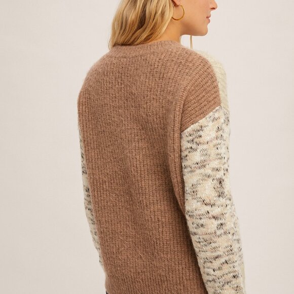 HEM & THREAD Colorblock Knit Sweater, Neutral Beige Brown Multi, Soft Cozy - Picture 9 of 10